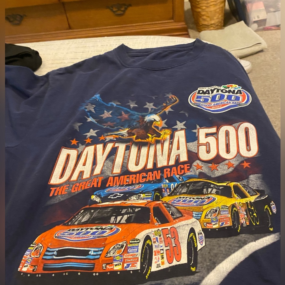 daytona 500 shirt navy blue graphic tee